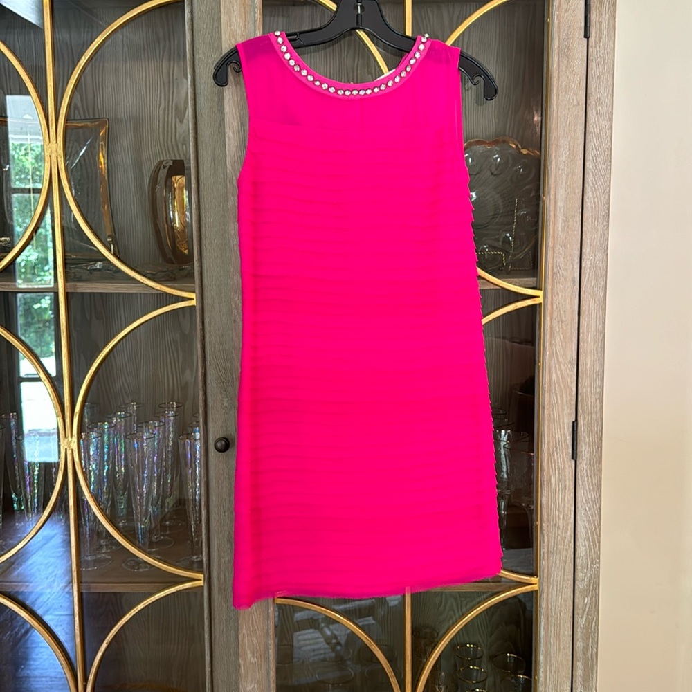 Shoshanna hot pink shift dress with jeweled collar size 4